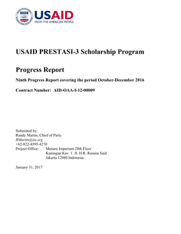 USAID PRESTASI-3 Scholarship Program Progress Report