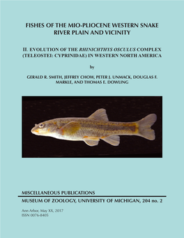 Fishes of the Mio-Pliocene Western Snake River Plain and Vicinity
