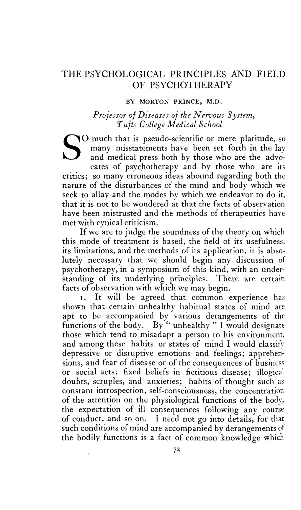 The Psychological Principles and Field of Psychotherapy