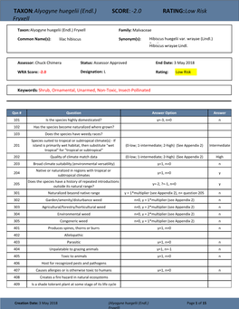 Alyogyne Huegelii (Endl.) SCORE: -2.0 RATING: Low Risk Fryxell