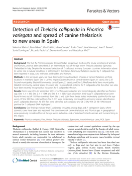 Detection of Thelazia Callipaeda in Phortica Variegata and Spread of Canine Thelaziosis to New Areas in Spain