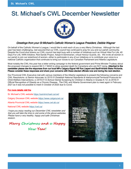 St. Michael's CWL December Newsletter