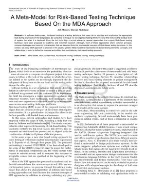 A Meta-Model for Risk-Based Testing Technique Based on the MDA Approach Atifi Meriem, Marzak Abdelaziz