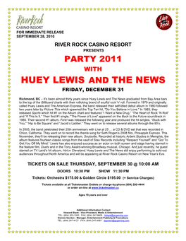 Huey Lewis and the News Friday, December 31