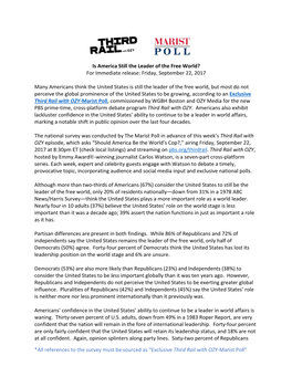 Exclusive Third Rail with OZY-Marist Poll, Commissioned by WGBH Boston and OZY Media for the New PBS Prime-Time, Cross-Platform Debate Program Third Rail with OZY