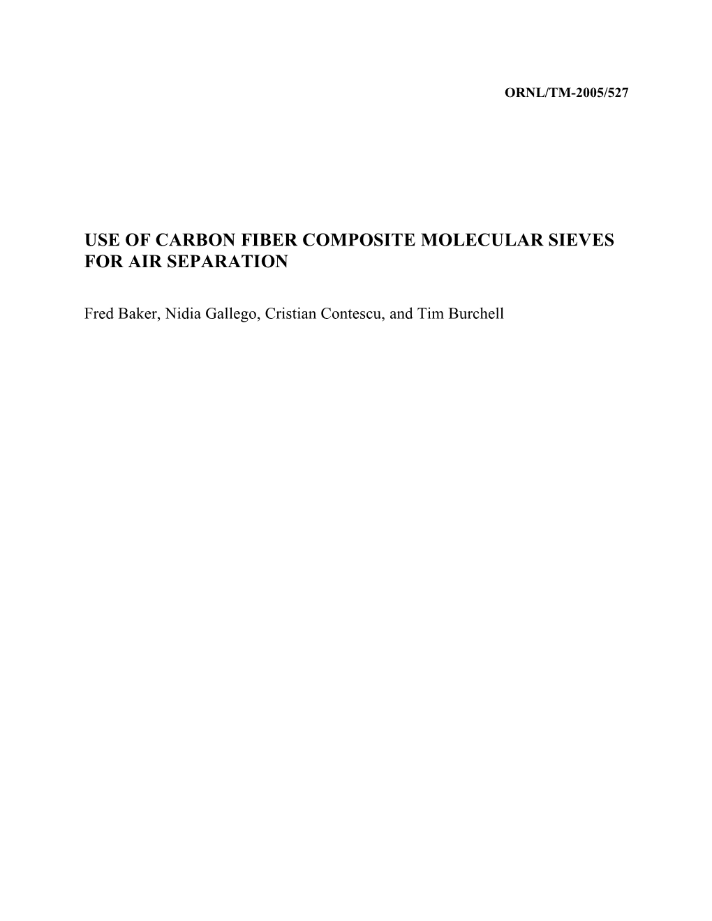 Use of Carbon Fiber Composite Molecular Sieves for Air Separation