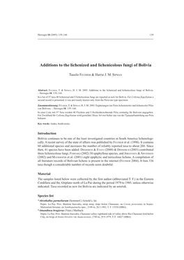 Additions to the Lichenized and Lichenicolous Fungi of Bolivia