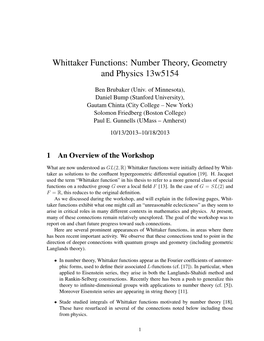 Whittaker Functions: Number Theory, Geometry and Physics 13W5154