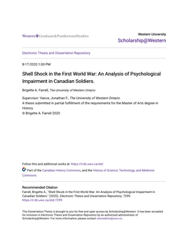 Shell Shock in the First World War: an Analysis of Psychological Impairment in Canadian Soldiers