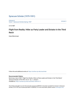 Hitler As Party Leader and Dictator in the Third Reich