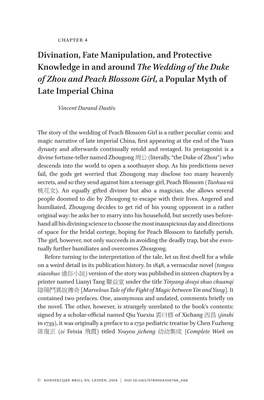 Divination, Fate Manipulation, and Protective Knowledge in and Around the Wedding of the Duke of Zhou and Peach Blossom Girl, a Popular Myth of Late Imperial China
