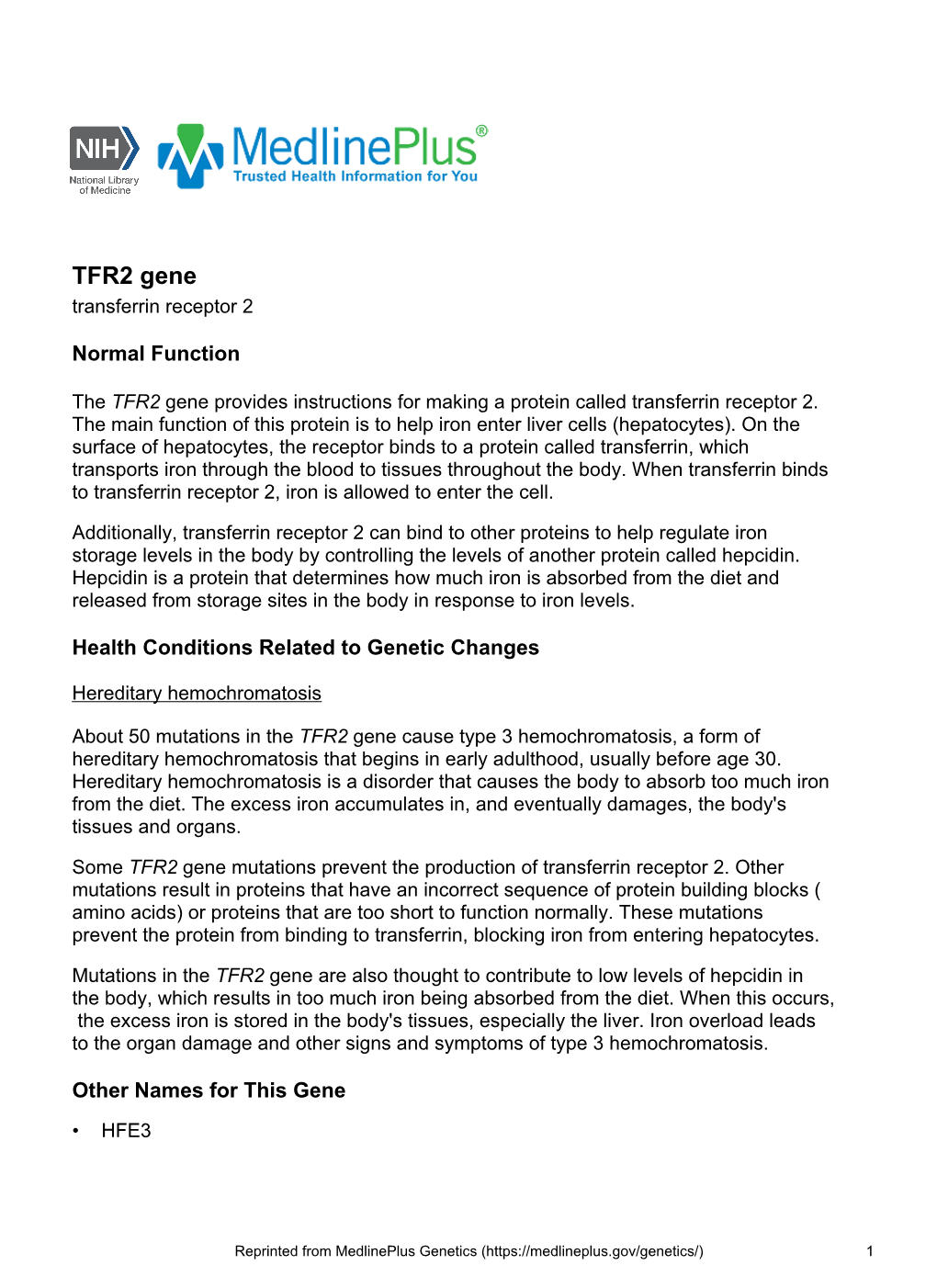 TFR2 Gene Transferrin Receptor 2