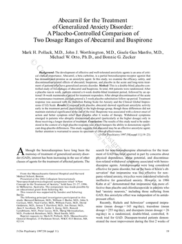 Abecarnil for the Treatment of Generalized Anxiety Disorder: a Placebo-Controlled Comparison of Two Dosage Ranges of Abecarnil and Buspirone