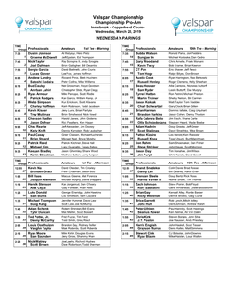 Pairings Sheet (Tee Times) 8 1/2 X 11