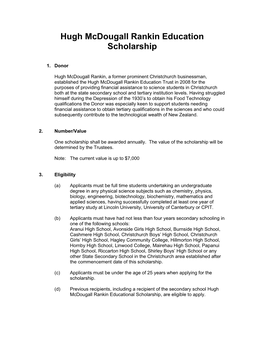 HUGH Mcdougall RANKIN SCHOLARSHIP