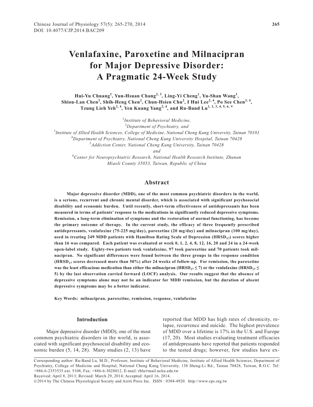 Venlafaxine, Paroxetine and Milnacipran for Major Depressive Disorder: a Pragmatic 24-Week Study