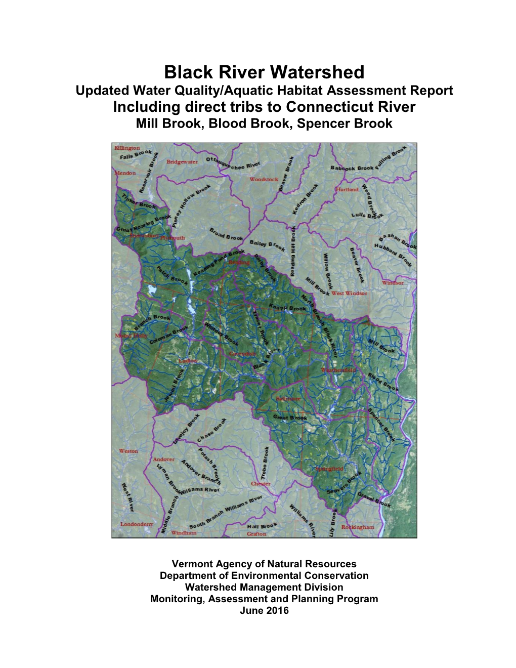 Black River Watershed Updated Water Quality/Aquatic Habitat Assessment Report Including Direct Tribs to Connecticut River Mill Brook, Blood Brook, Spencer Brook