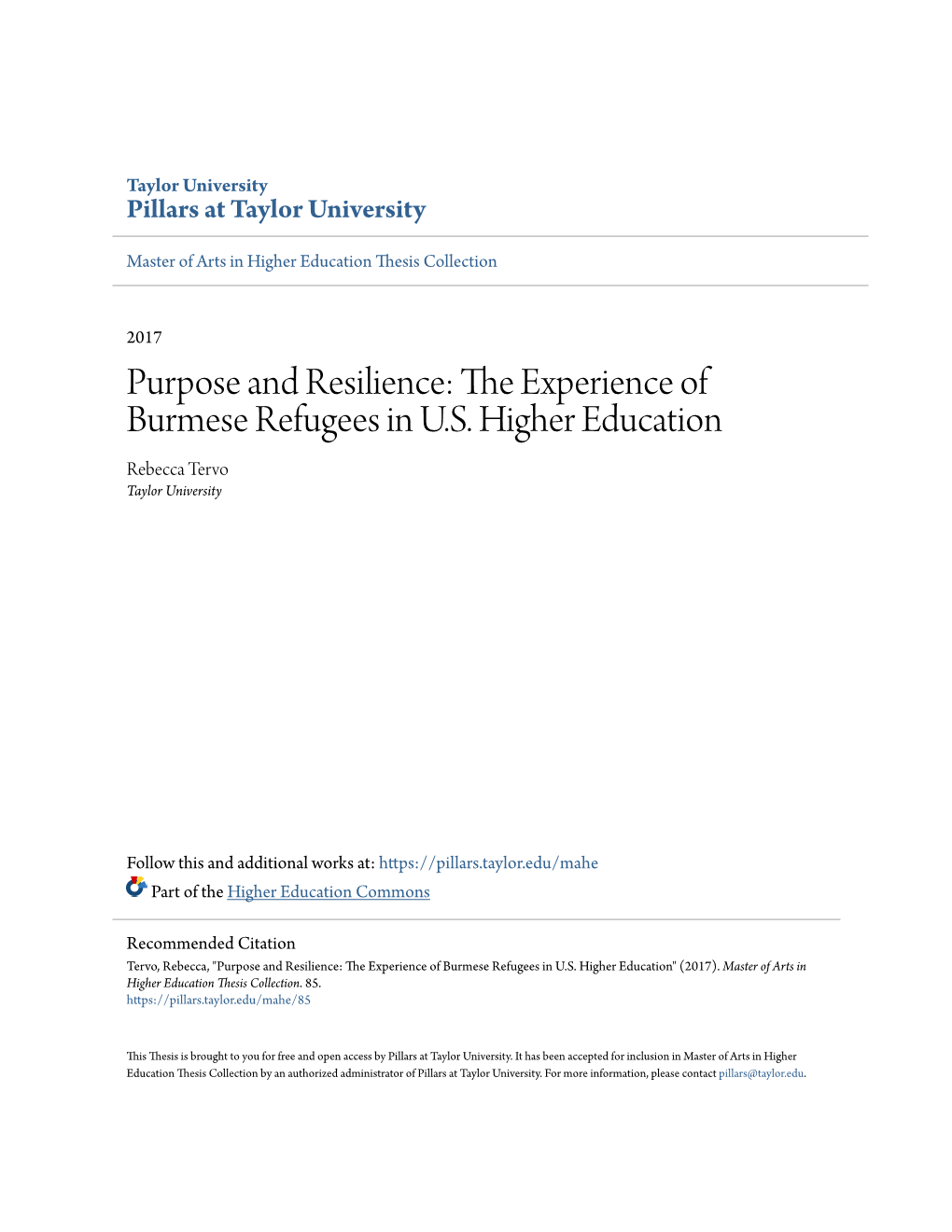 The Experience of Burmese Refugees in US Higher Education