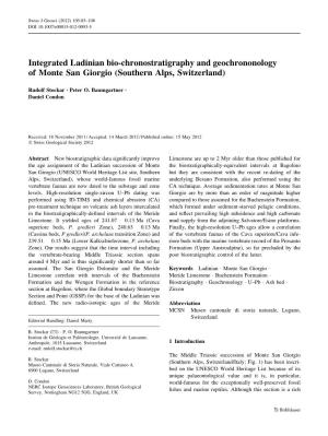 Integrated Ladinian Bio-Chronostratigraphy and Geochrononology of Monte San Giorgio (Southern Alps, Switzerland)