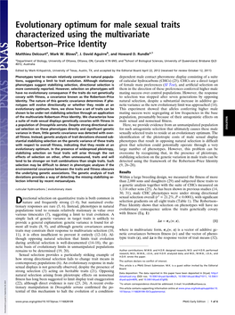 Evolutionary Optimum for Male Sexual Traits Characterized Using the Multivariate Robertson–Price Identity