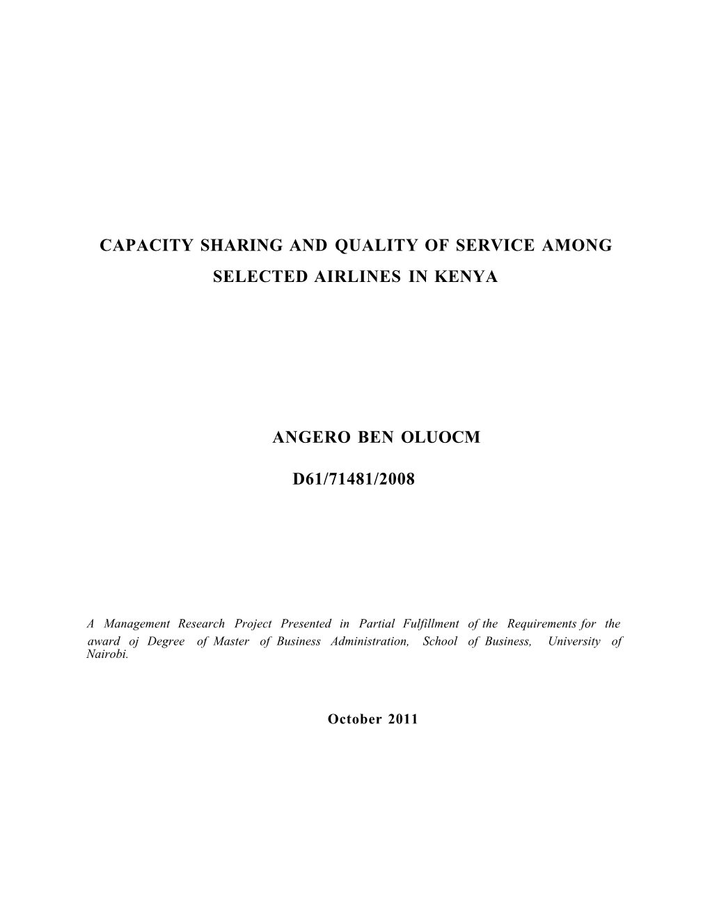Capacity Sharing and Quality of Service Among Selected Airlines in Kenya