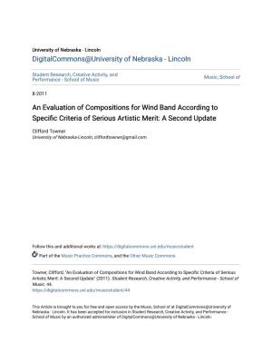 An Evaluation of Compositions for Wind Band According to Specific Criteria of Serious Artistic Merit: a Second Update