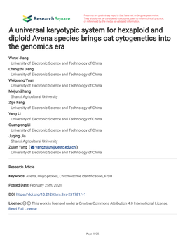 A Universal Karyotypic System for Hexaploid and Diploid Avena Species Brings Oat Cytogenetics Into the Genomics Era