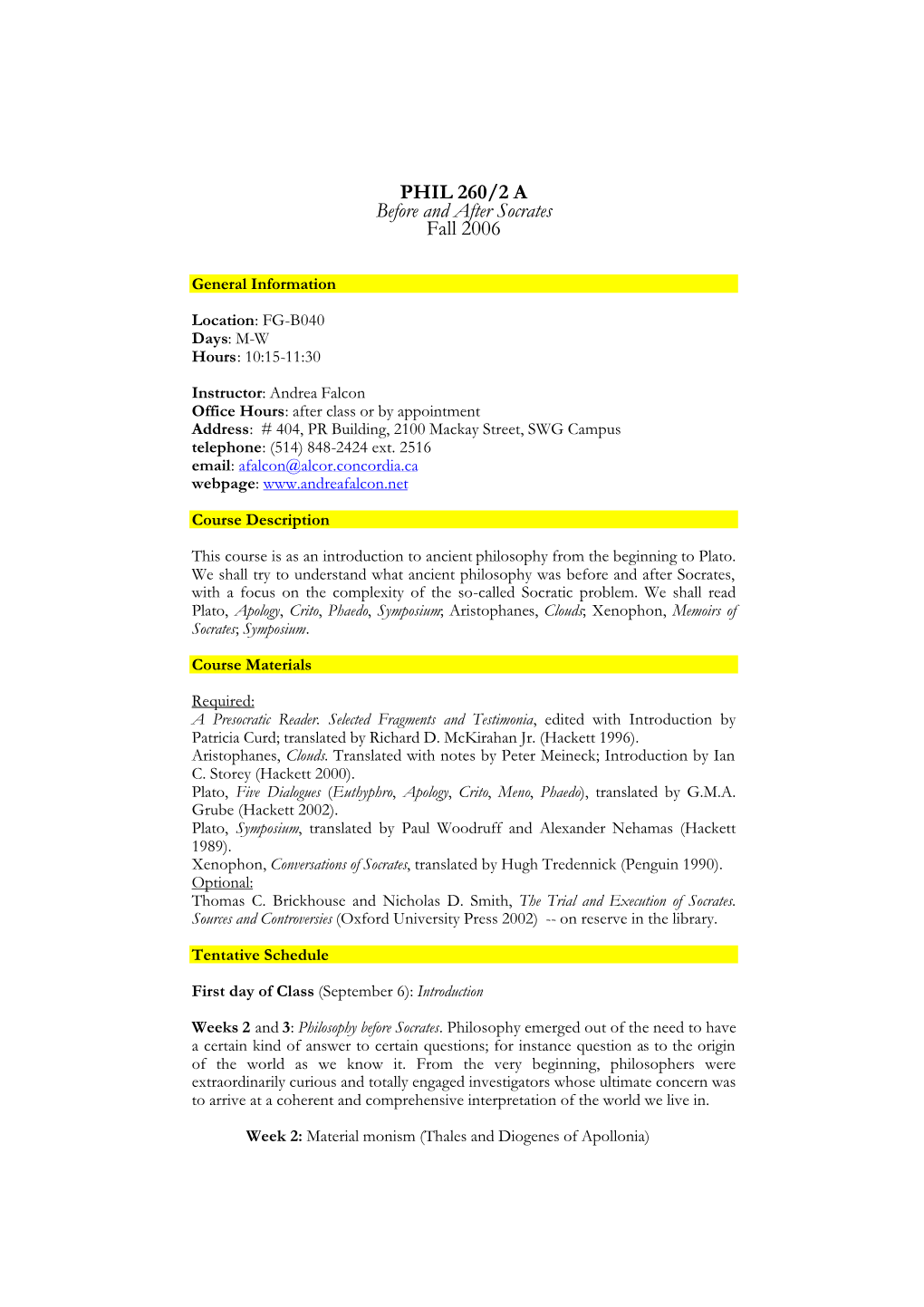 Before and After Socrates, Syllabus, Fall 2006