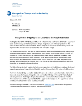 Henry Hudson Bridge Upper and Lower Level Roadway Rehabilitation