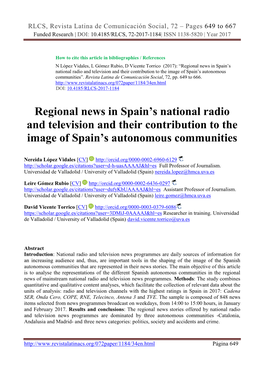 Regional News in Spain's National Radio and Television and Their