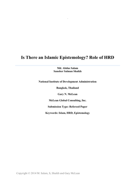 Is There an Islamic Epistemology? Role of HRD