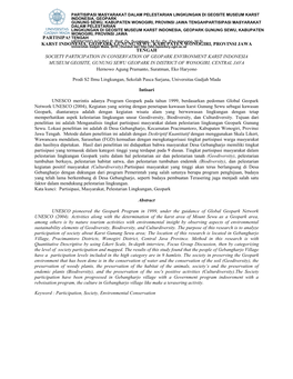 Partisipasi Masyarakat Dalam Pelestarian Lingkungan Di Geosite Museum Karst Indonesia, Geopark Gunung Sewu, Kabupaten Wonogiri