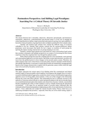 Postmodern Perspectives and Shifting Legal Paradigms: Searching for a Critical Theory of Juvenile Justice
