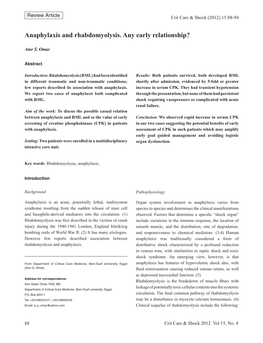 Anaphylaxis and Rhabdomyolysis. Any Early Relationship?