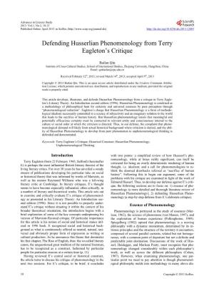 Defending Husserlian Phenomenology from Terry Eagleton's Critique