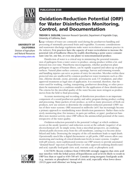 Oxidation-Reduction Potential (ORP) for Water Disinfection Monitoring, Control, and Documentation