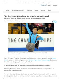 Tar Heel Tales: Chen Here for Experience, Not Medal | Icenetwork.Com: Your Home for ﬁgure Skating and Speed Skating