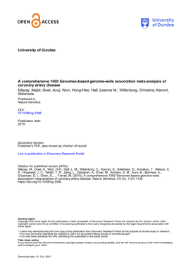 University of Dundee a Comprehensive 1000 Genomes