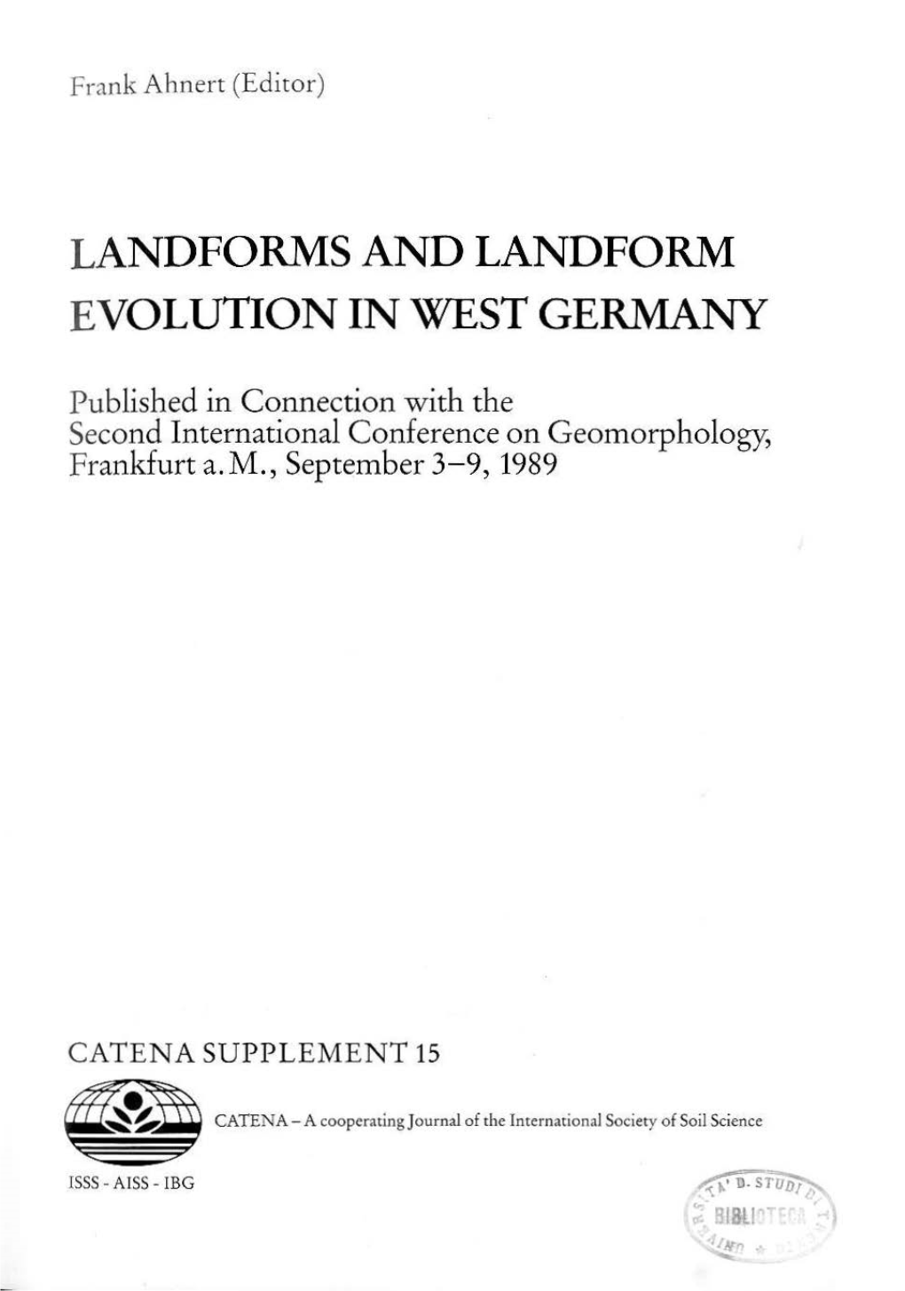 Landformsandlandform Evolution in West Germany