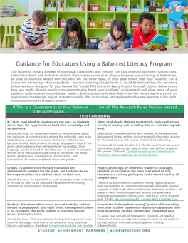 Guidance for Educators Using a Balanced Literacy Program