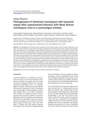 Case Report Pathogenesis of Fulminant Monkeypox with Bacterial Sepsis After Experimental Infection with West African Monkeypox Virus in a Cynomolgus Monkey