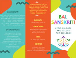 Bal Sanskriti Pamphlet Jan 2019