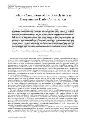 Felicity Conditions of the Speech Acts in Banyumasan Daily Conversation