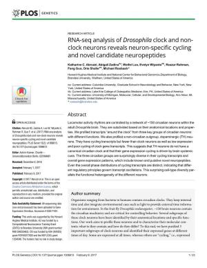 RNA-Seq Analysis of Drosophila Clock and Non- Clock Neurons Reveals Neuron-Specific Cycling and Novel Candidate Neuropeptides
