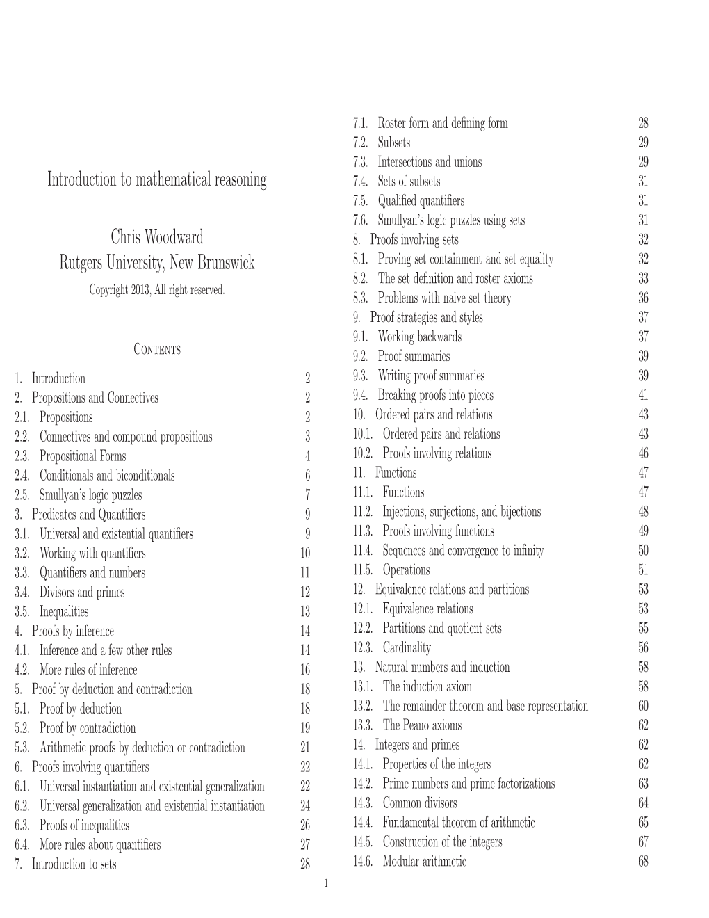 Introduction to Mathematical Reasoning Chris Woodward Rutgers