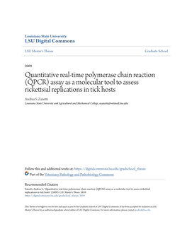 QPCR) Assay As a Molecular Tool to Assess Rickettsial Replications in Tick Hosts Andrea S