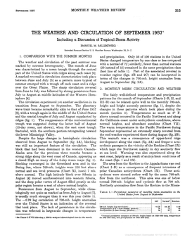 THE WEATHER and CIRCULATION of SEPTEMBER 1957' Including a Discussion of Tropical Storm Activity EMANUEL M
