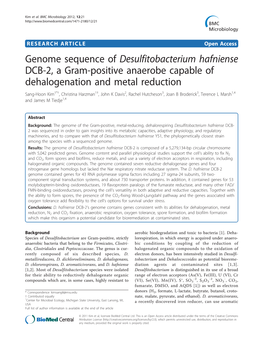 Genome Sequence of Desulfitobacterium Hafniense DCB