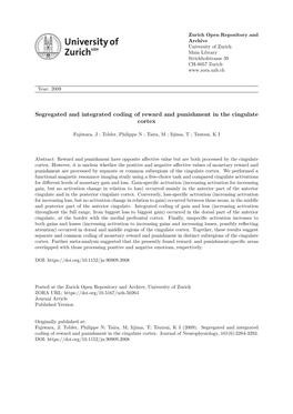 Punishment in the Cingulate Cortex Segregated and Integrated Coding