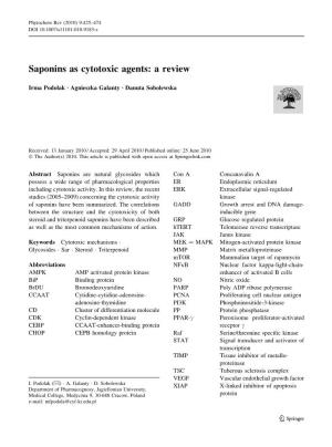 Saponins As Cytotoxic Agents: a Review
